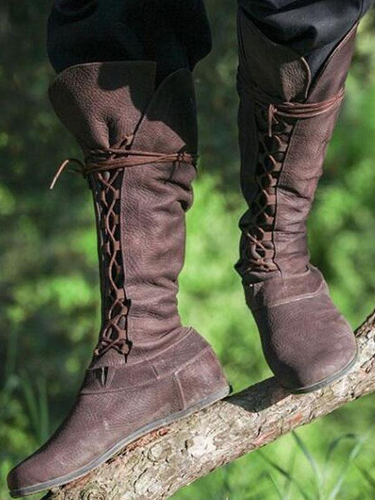 Western Lace Up Knee High Boots