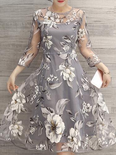 Fashion See Through Floral Casual Dress