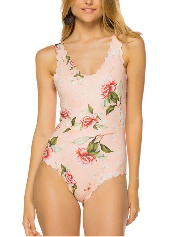 Beach Sexy Print One-Piece Backless Swimsuit Bikini