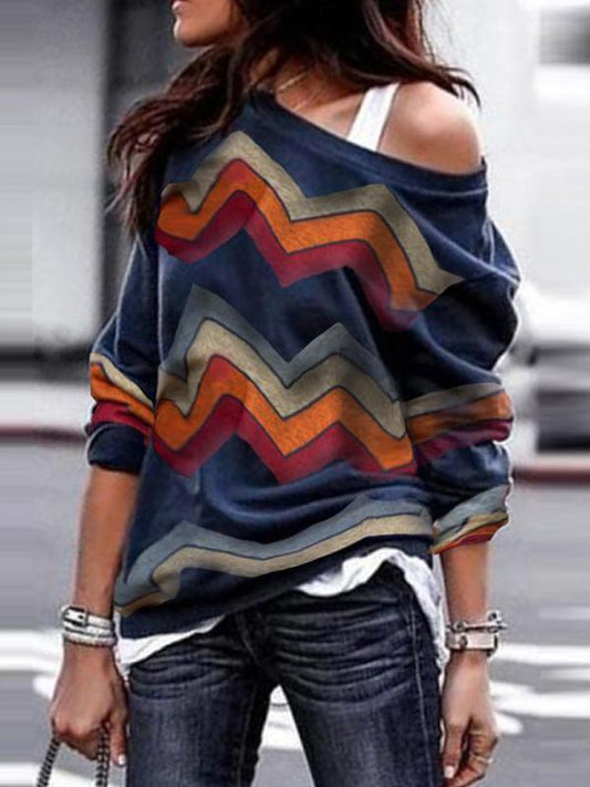 Loose Sloping Shoulder Long Sleeves Pullover Tops