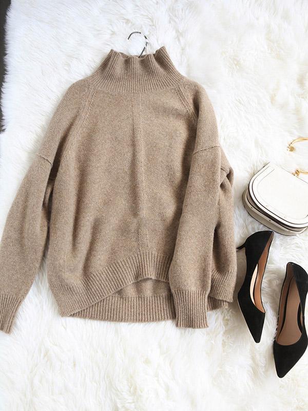 Casual Knitting Solid Color High-neck Sweater Tops