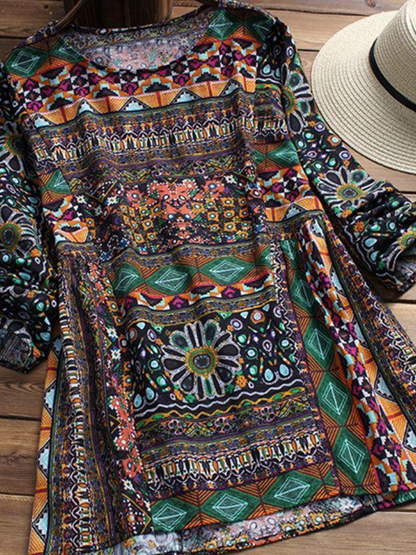 Cotton and Hemp Printing Loose Size Long-sleeved Shirt