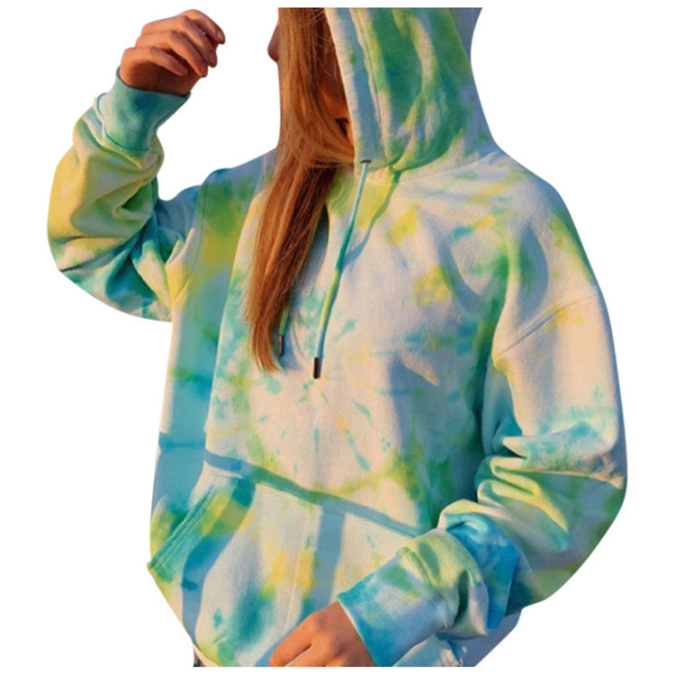 Women's New Loose Hooded Tie-dye Printed Casual Sweater Coat Jacket