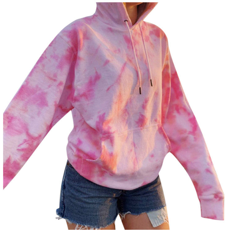 Women's New Loose Hooded Tie-dye Printed Casual Sweater Coat Jacket