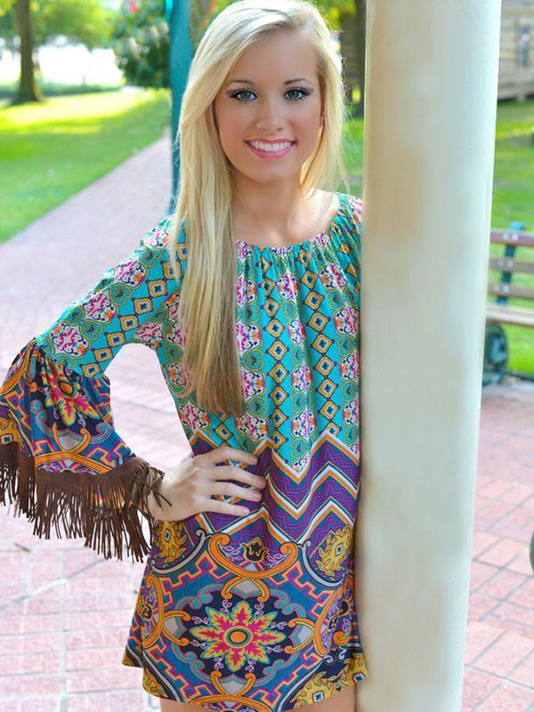 Summer Bohemia Floral Off Shoulder with Tassels Bodycon Mini Dress