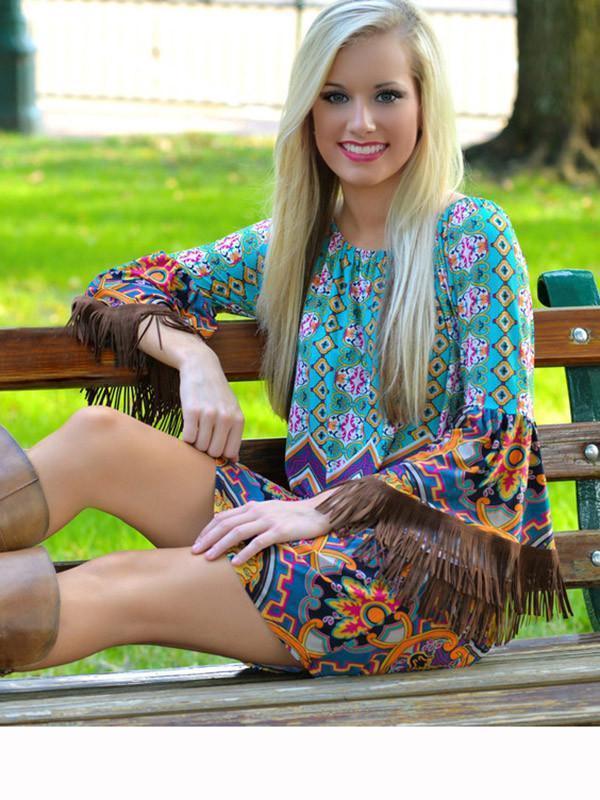 Summer Bohemia Floral Off Shoulder with Tassels Bodycon Mini Dress