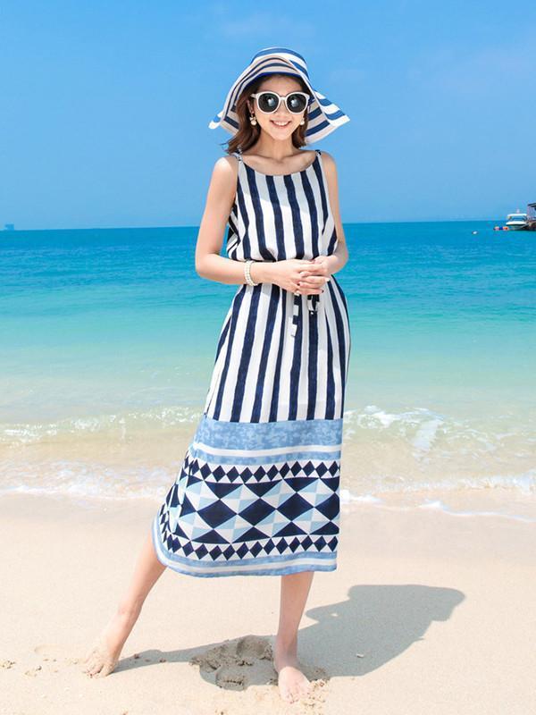 Black Stripes Maxi Beach Bohemia Dress