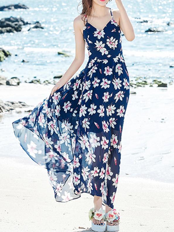 Spaghetti Neckline Floral Maxi Bohemia Dress