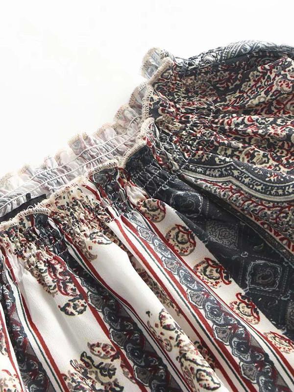 Printed Off-the-shoulder Flared Sleeves Bohemia T-Shirt Tops