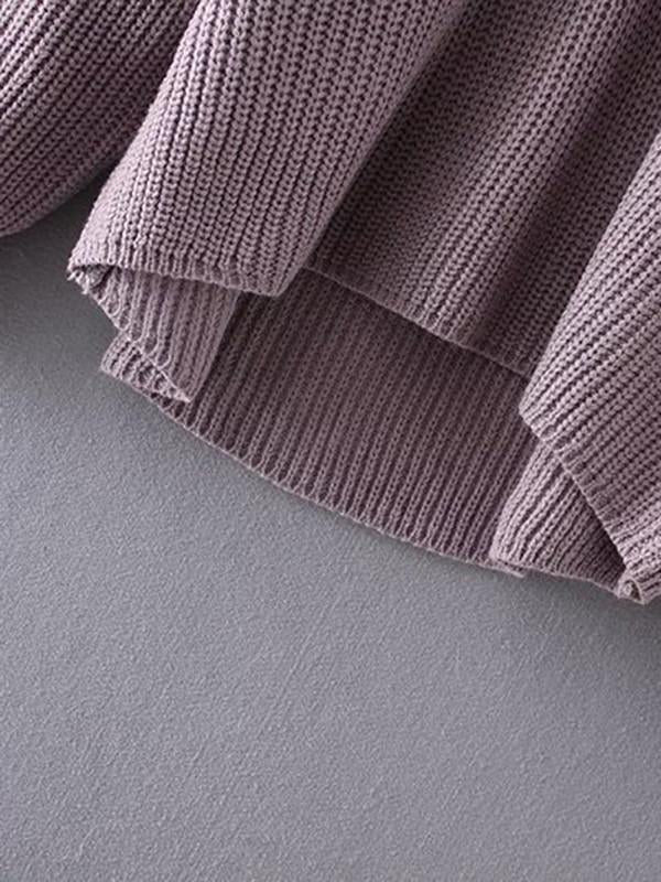 Solid Color V-neck Split Joint Zipper Sweater