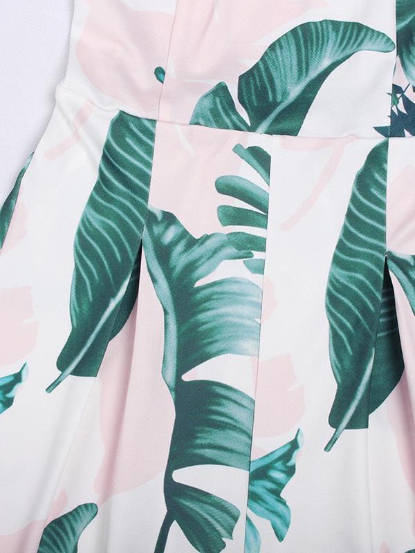 Leaves Printed Backless Off-the-shoulder Long Jumpsuits