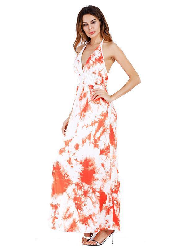 Spaghetti-neck Halterneck Backless Maxi Dress