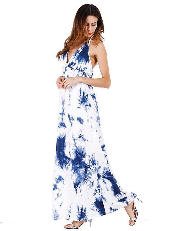 Spaghetti-neck Halterneck Backless Maxi Dress