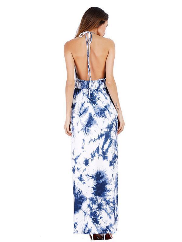 Spaghetti-neck Halterneck Backless Maxi Dress