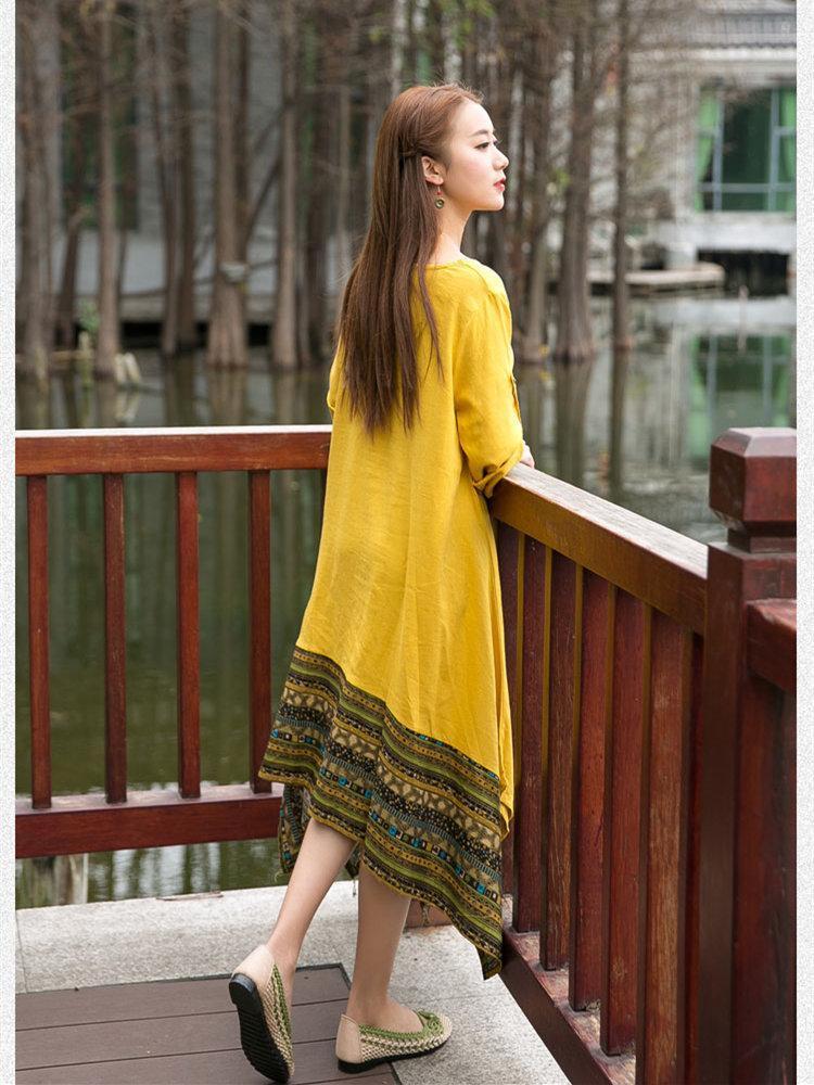 Autumn Asymmetric Retro Round-neck Half Sleeve Midi Dress