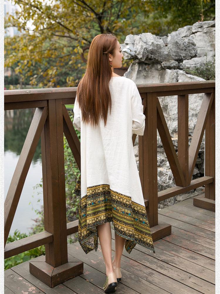 Autumn Asymmetric Retro Round-neck Half Sleeve Midi Dress