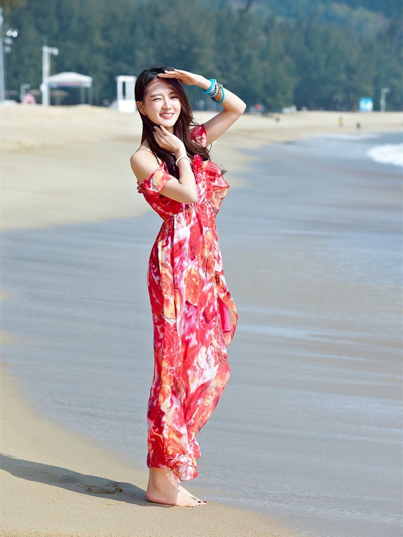 Beautiful Spaghetti-neck Floral Beach Maxi Dress