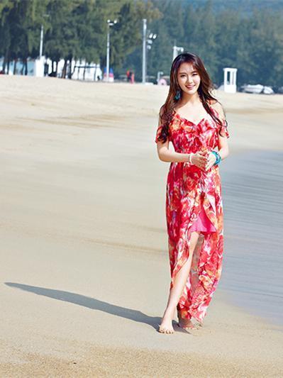 Beautiful Spaghetti-neck Floral Beach Maxi Dress