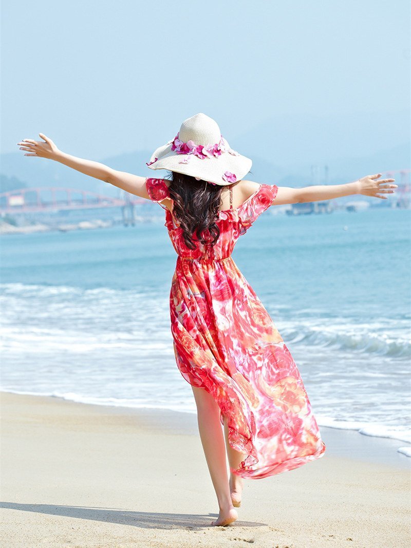 Beautiful Spaghetti-neck Floral Beach Maxi Dress