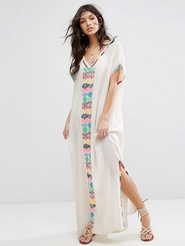 Bohemia Printed Deep V-neck Split-side Kaftan Dress