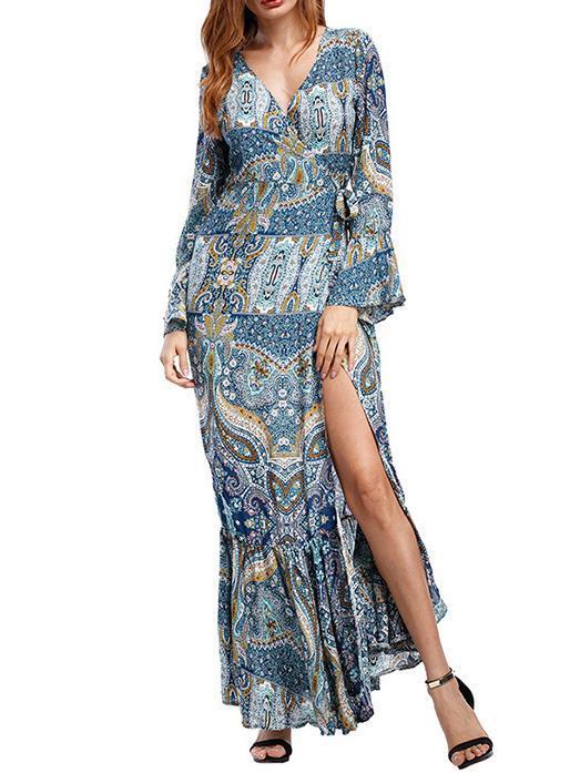 Bohemia Mermaid Split-side V-neck Maxi Dress