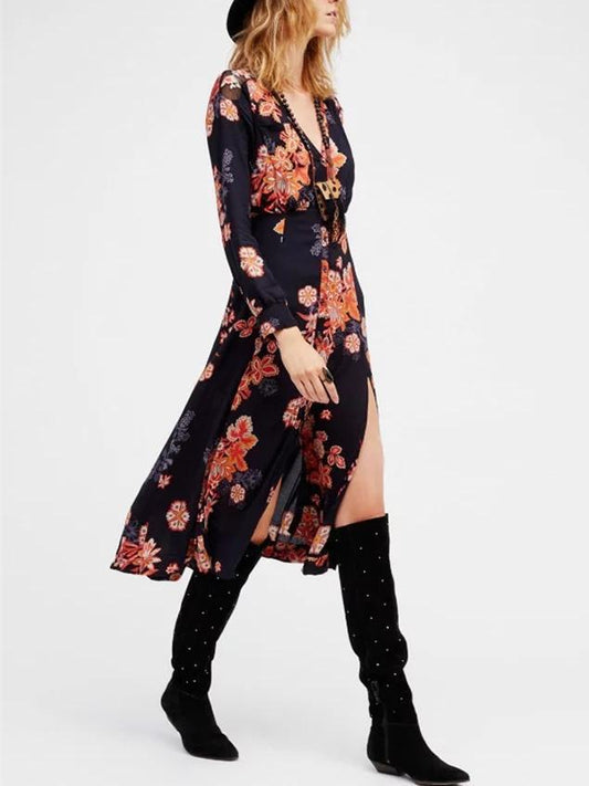 Bohemia Floral Split-side V-neck Maxi Dress