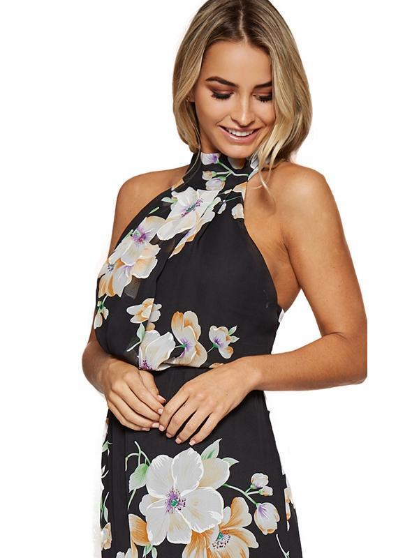 Floral Halterneck Split-front Backless Bohemia Maxi Dress