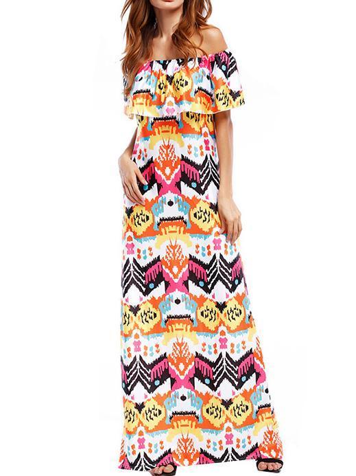 Bohemia Printed Falbala Off-the-shoulder Maxi Dress