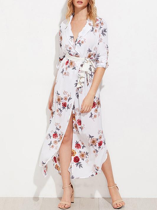 Floral Print V-neck Split-front Bohemia Maxi Dress