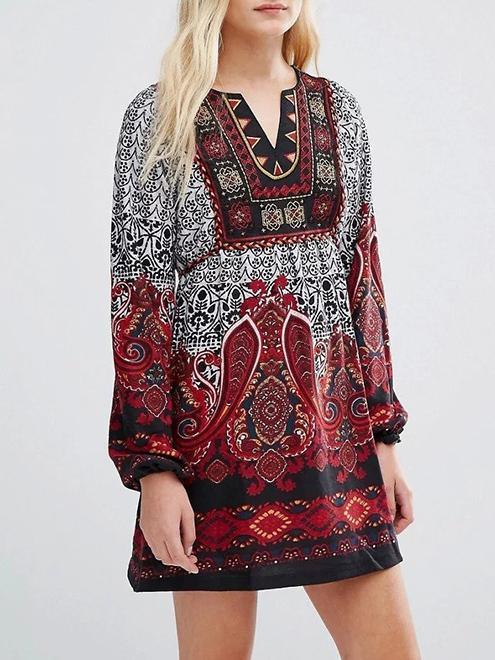 Printed Puff Sleeves Bohemia Mini Dress