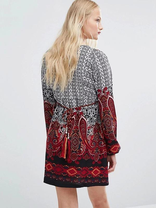 Printed Puff Sleeves Bohemia Mini Dress