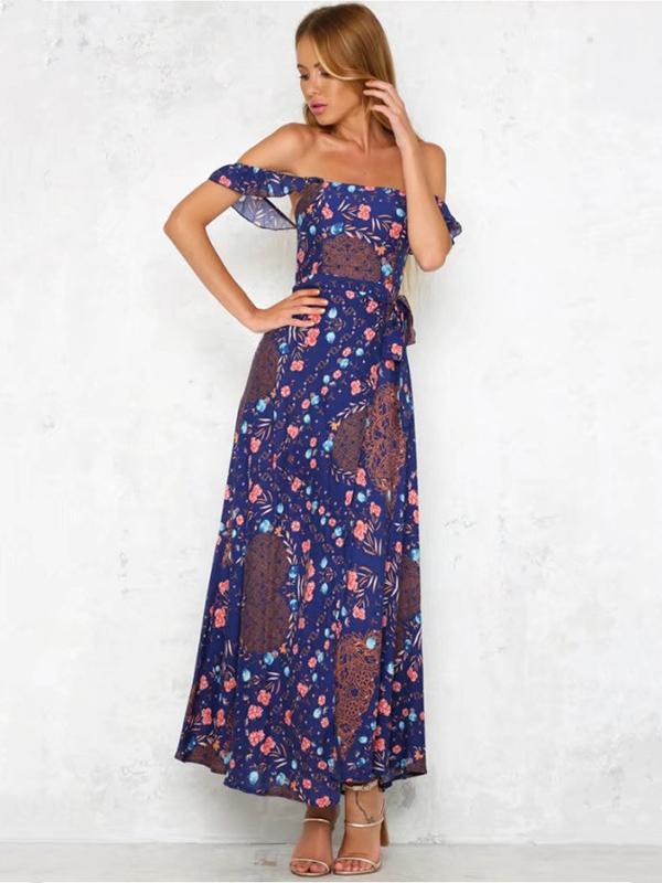 Floral Off-the-shoulder Split-side Bohemia Maxi Dress