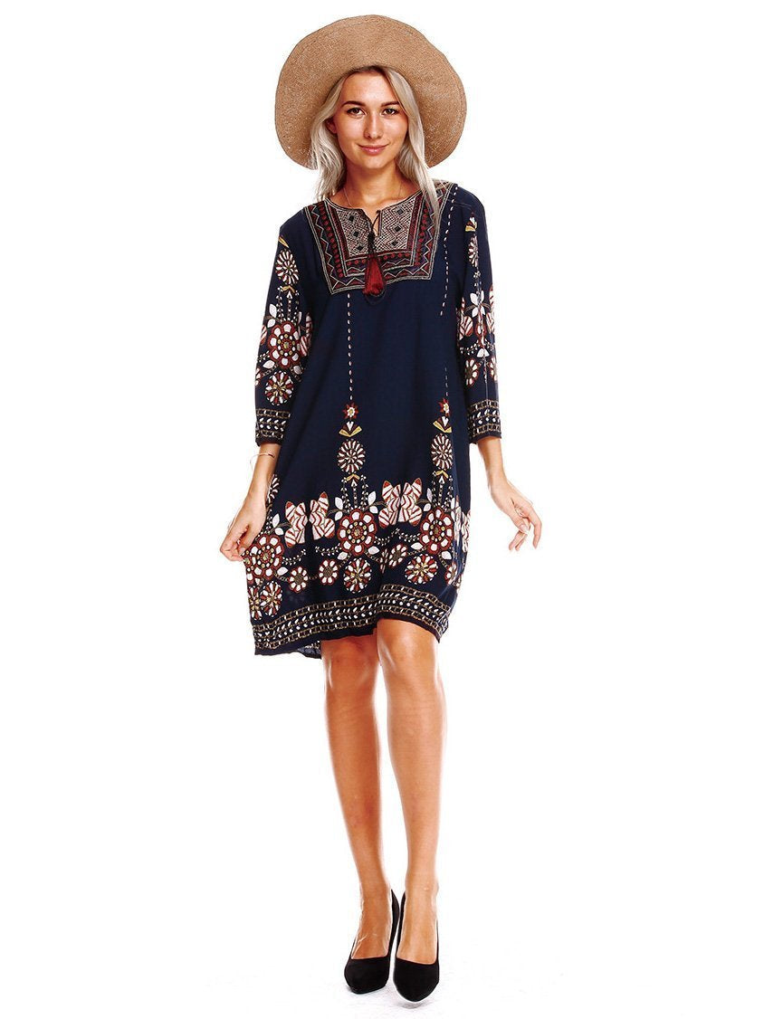 Bohemia 3/4 Sleeves Mini Dress