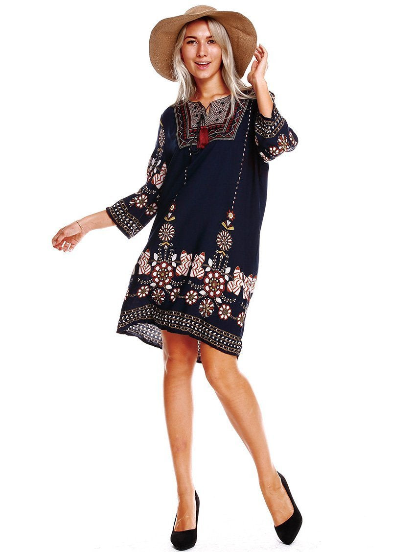 Bohemia 3/4 Sleeves Mini Dress