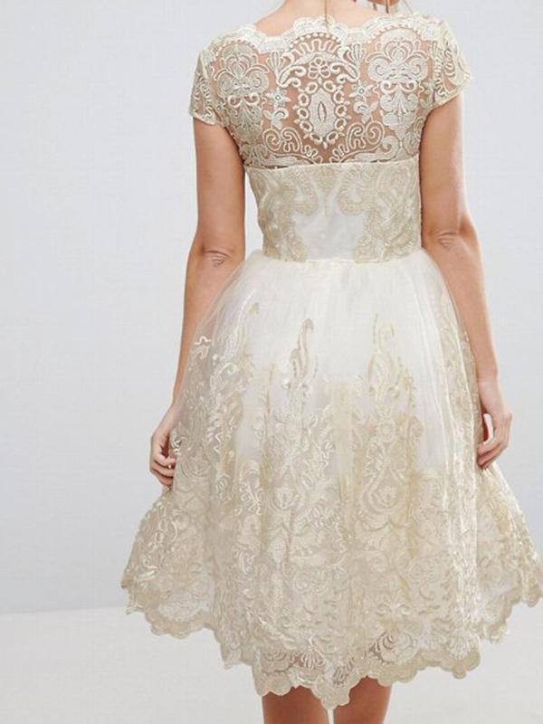 Beautiful Lace Cap Sleeve Midi Dress Evening Dress