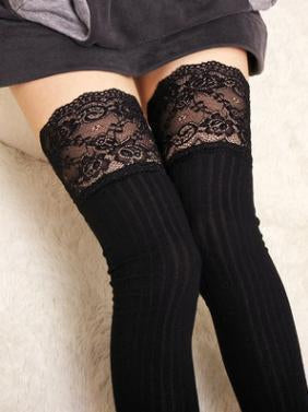 Pretty Lace Solid Color Over Knee-high Stocking