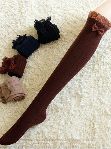 Pretty Lace Solid Color Over Knee-high Stocking