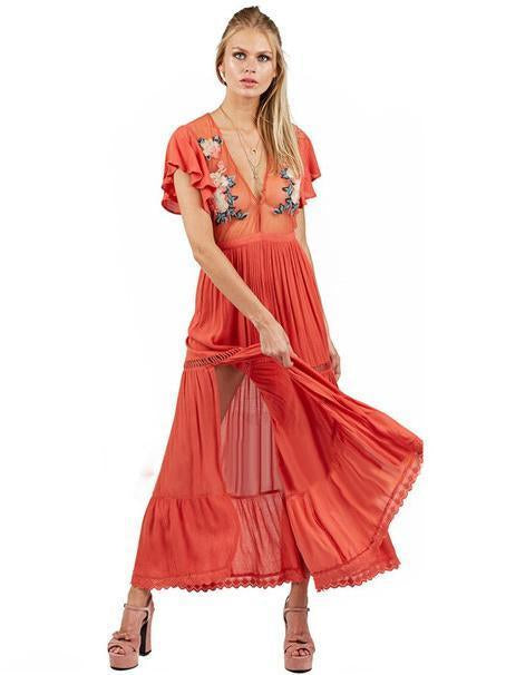 Embroidered Hollow Split-side Bohemia Dress