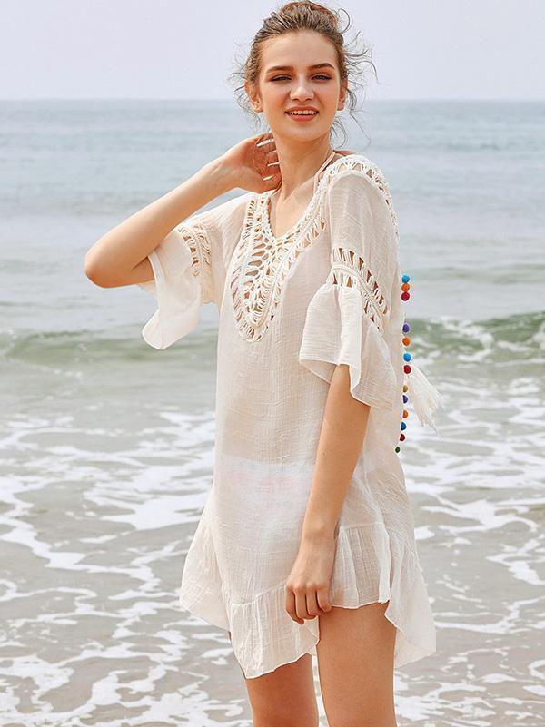 Pompoms Backless Cover-Ups Swimwear