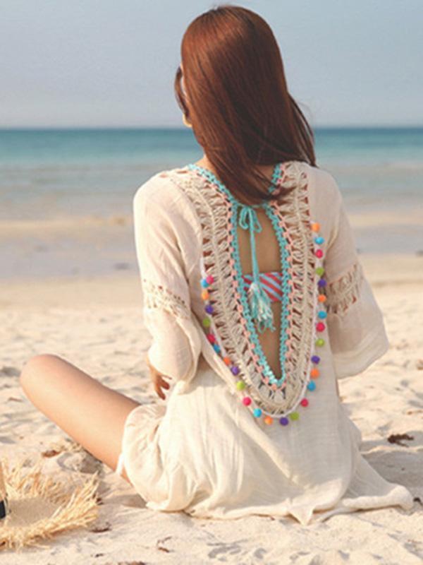 Pompoms Backless Cover-Ups Swimwear