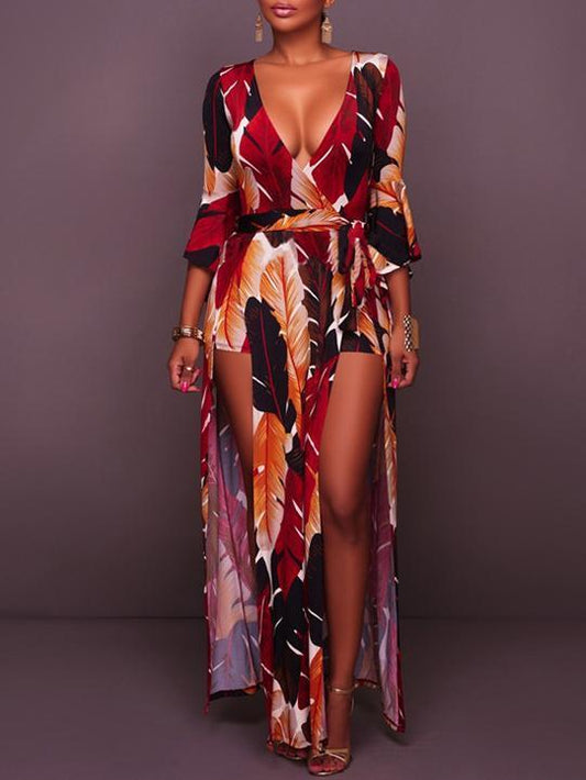 Deep V-neck Split-side Maxi Dress