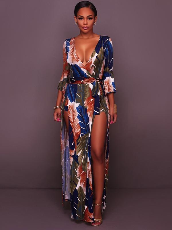 Deep V-neck Split-side Maxi Dress