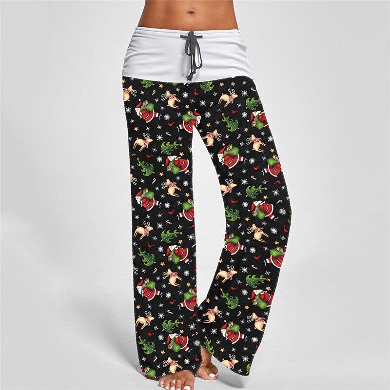 New Autumn Women Christmas Style Long Pants Vintage Print Casual Wide Leg Pants Streetwear Female Patchwork Loose Pant