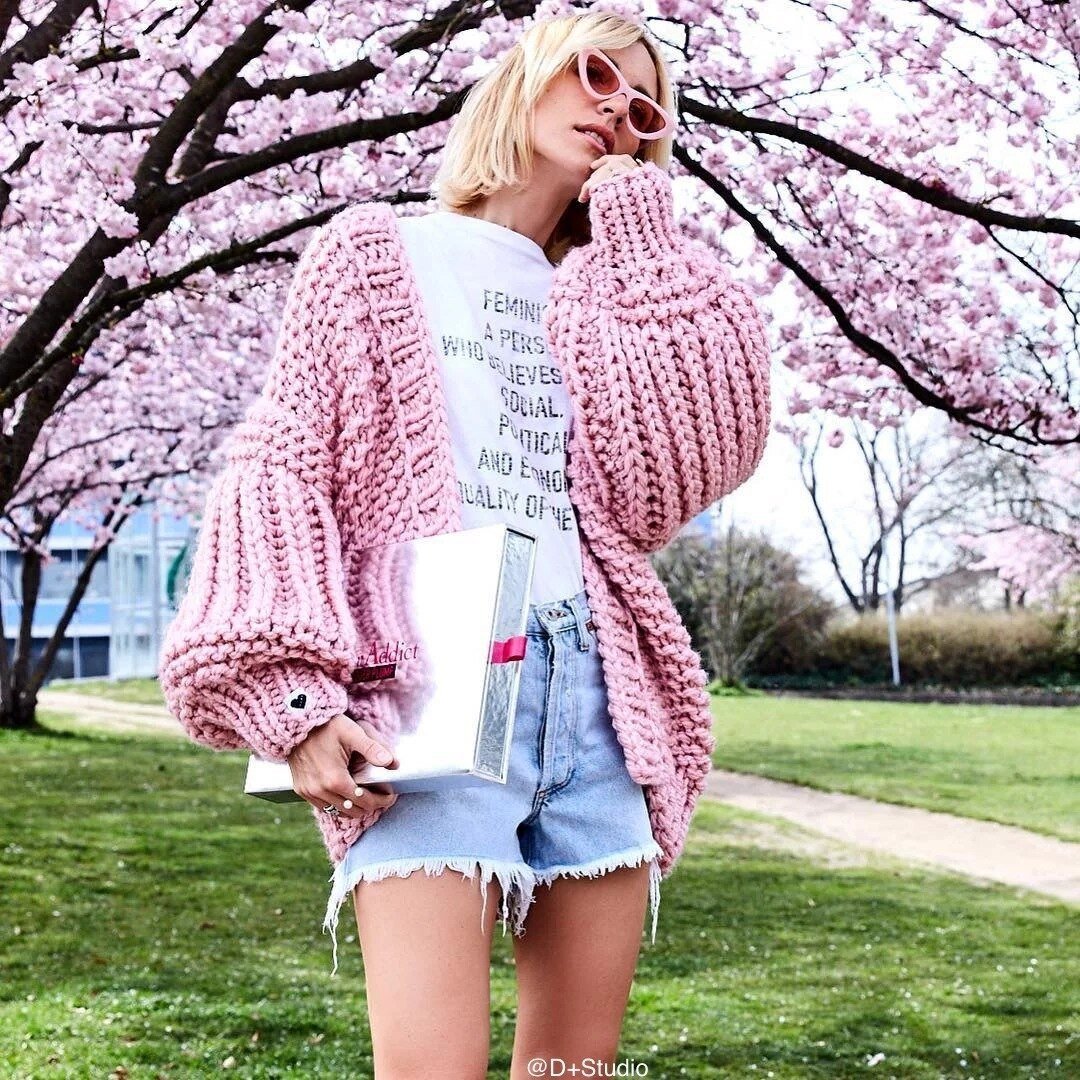 Women's Fashion Cardigans Thick Hand Knitted V-neck Open Stitch Sweaters Loose Oversized Sweater Winter Chic Boho Outerwear