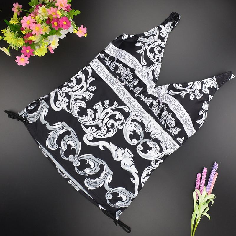 Two Piece Swimwear Women Plus Size Tankini Swimsuits with Shorts V neck Tankinis Set Swim Wear Black Print Bathing Suit 2XL