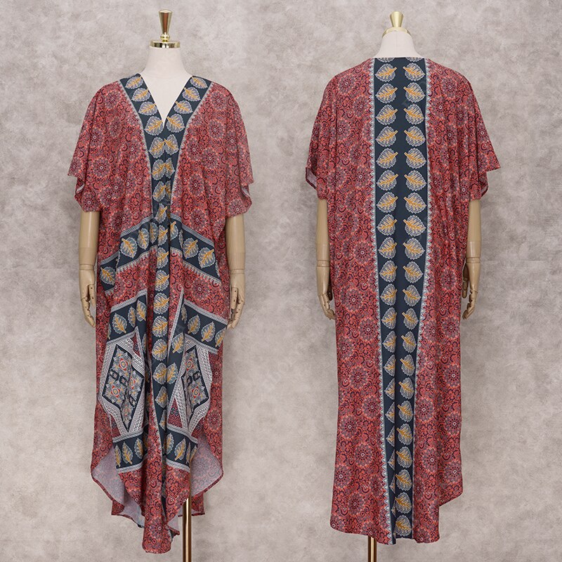 2021 Brown Retro Printed Batwing Sleeve Front Open Kimono Plus Size Women Clothing Casual Long Tops and Blouses Shirts Q1217