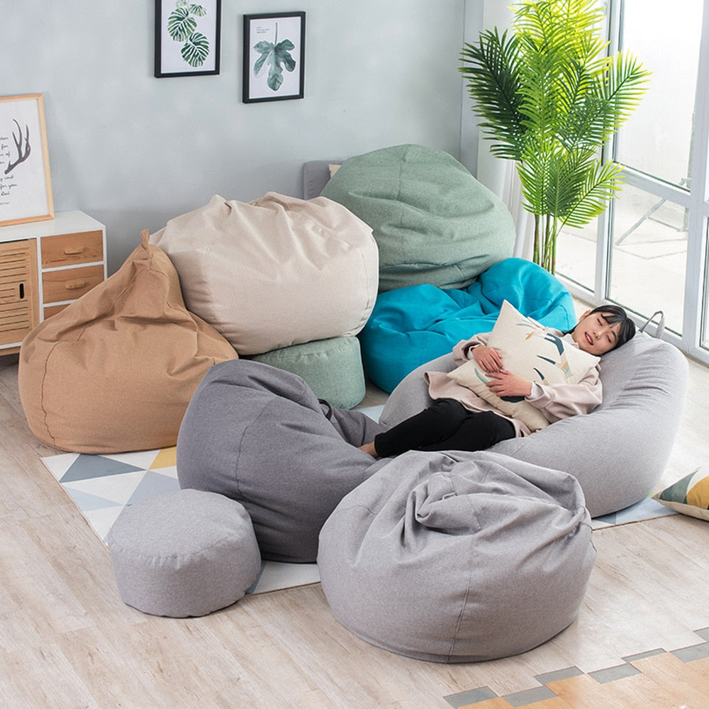 New Large Small Lazy Sofas Cover Chairs without Filler Linen Cloth Lounger Seat Bean Bag Pouf Puff Couch Tatami Living Room