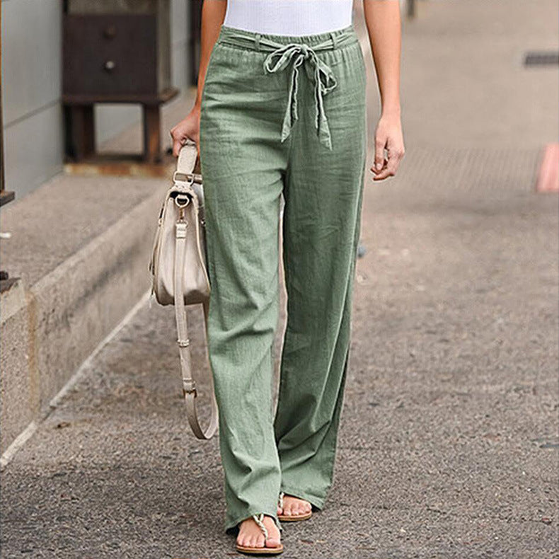 Women Pants Fashion Linen Cotton Solid Elastic Waist Trousers Female Plus Size Ankle-length Trousers Summer Casual Pants