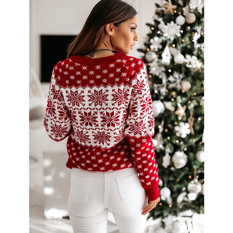 New Christmas Knitted Sweater For Women Snowflake Long Sleeve Knitted Sweater For Women