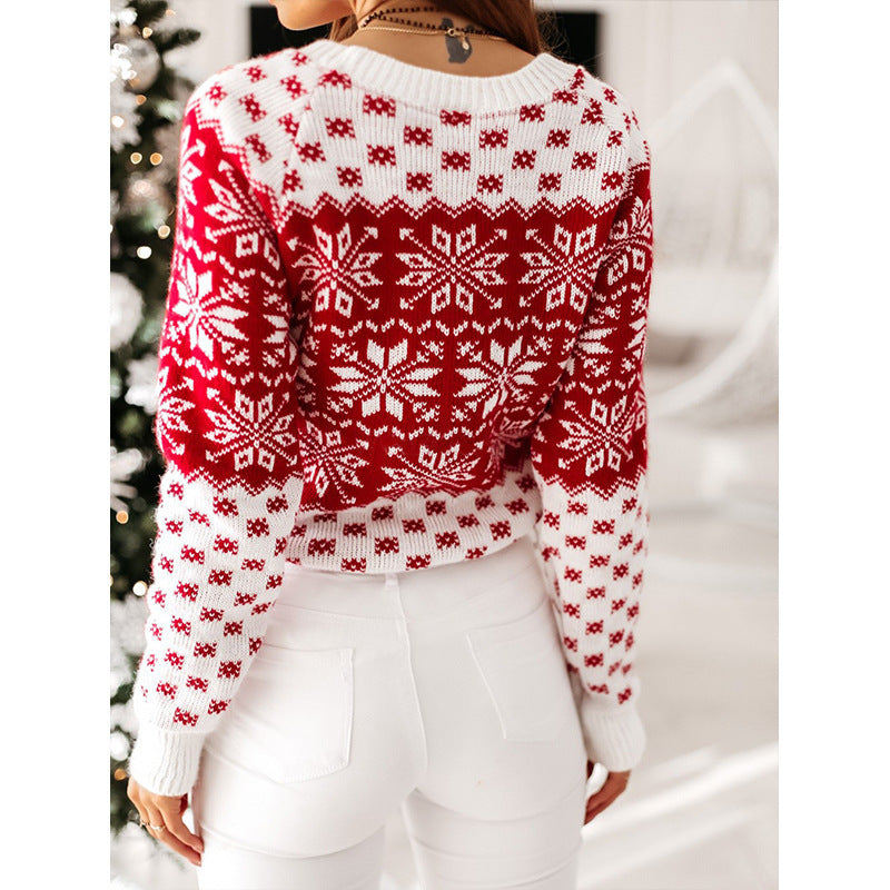 New Christmas Knitted Sweater For Women Snowflake Long Sleeve Knitted Sweater For Women